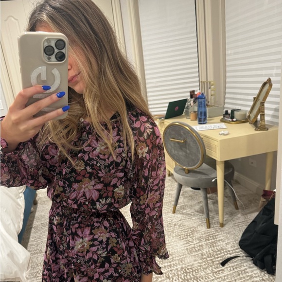 NWT Mango Floral Pink and Purple Midi Dress with Smocked Waist - Picture 3 of 6